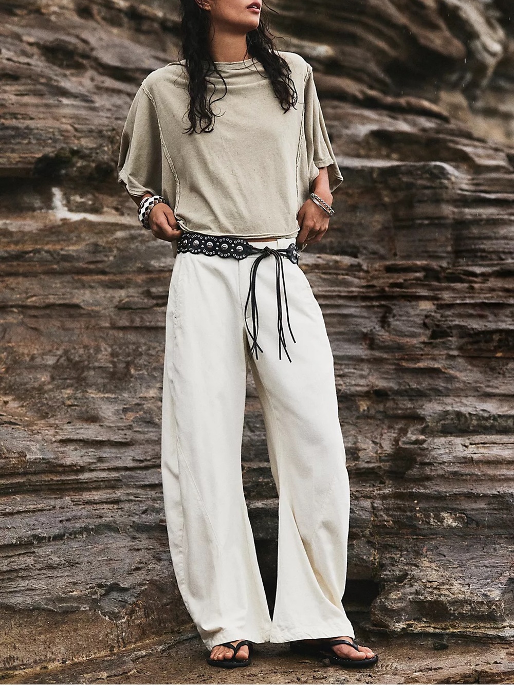 Free People Spotlight Washed Barrel Chino Trousers Size 4 Tofu NWT